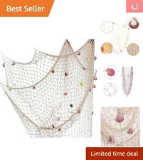Handmade Nautical Fish Net Wall Hanging with Decorative Shells - 79x59 Inches
