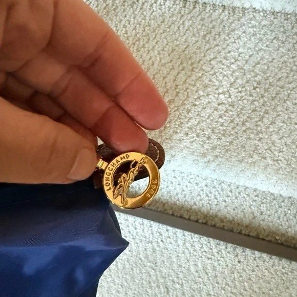 Longchamp Le Pliage Medium Tote Bag in Navy and Cognac Leather - Image 4 of 4