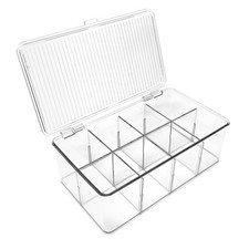 Divided Clear Plastic Organizer 10.88" x 6.63" x 3.75" w/Hinged Lid  Remov...
