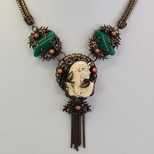Vintage Egyptian Revival Necklace Repurposed Gold Tone Filigree Tassel 17