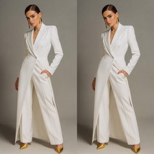 White Women Suits Long Coat Formal Evening Party Wedding Ladies Outfit Blazers
