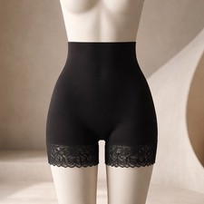 Women High Waist Lace Trim Shorts Under Dresses Tummy Control Body Shaper, Black