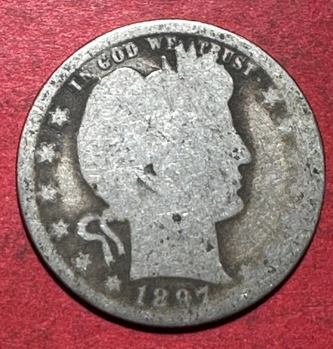 1897O US Barber SILVER Quarter "New Orleans" Mint! Semi Key Date! Old US Coin!