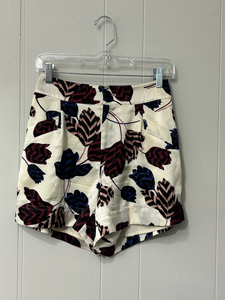 Marc by Marc Jacobs Talla 2 Satinado Marfil Granate Azul Negro Hoja Pantalones Cortos Forrados Foto 3 de 4