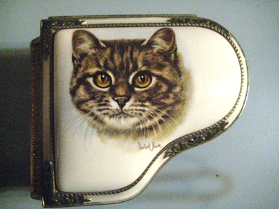 Vtg Willitts Grand Piano Music Box Grey Cat Portrait Sankyo Japan ''FUR ELISE''