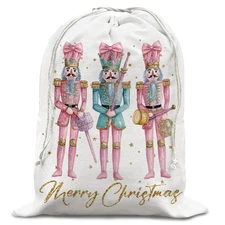 Pink Nutcracker Christmas Drawstring Gift Bags Santa Sacks Santa Bag, Xmas Gi...