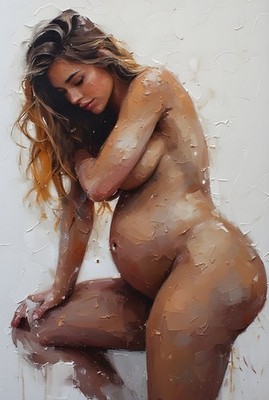 Nackte Schwangere Frau Geschmackvoll Kunstdruck ** Limitierte Auflage ** Original Kunst 16''x24''