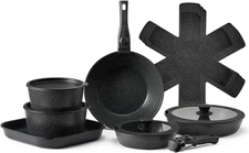 17 Piece Pots and Pans Set, Granite Nonstick Detachable Handle Cookware, Space..