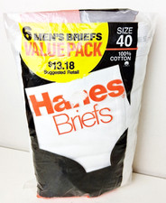 Hanes Men's White Briefs 6 pack Size 40 Made In USA 100% Cotton Vintage 1980s