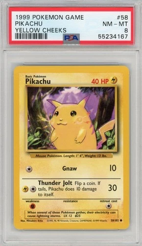 1999 Pokemon Pikachu Base Set Yellow Cheeks #58 PSA 8 Partial Set Break