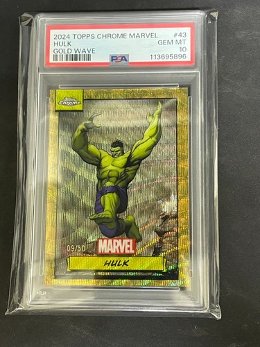 Hulk 2024 Topps Chrome Marvel /50 PSA 10 Gold Wave Refractor #43