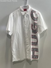 Hugo Boss Mens White Graphic Print Short Sleeve Straight Fit Button-Up Shirt M