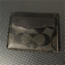 Coach Signature Logo Leather Card Holder, Black/Gray /Unisex used as is