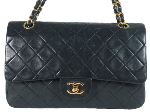 CHANEL Vintage Black Quilted Lambskin Small CLASSIC DOUBLE FLAP Bag GHW WORN