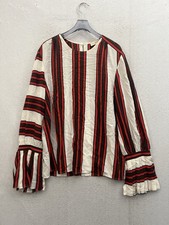 Tory Burch Top Womens 14 Striped 100% Silk Flared Sleeve Cocktail Evening