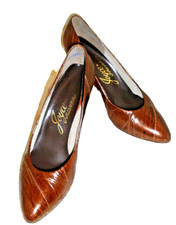 VTG JOYCE BROWN LEATHER MOC CROC Alligator Pu...