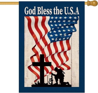  4th of July Patriotic House Flag God Bless House Size(28 x 40 Inch) [VARIES]