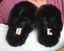 SUPER SOFT FAUX FUR Black ABERCROMBIE FITCH Slippers XS/7.5-8 EXCELLENT CON