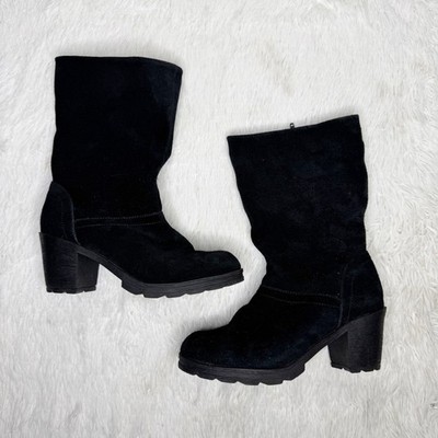 Cougar ss 9 Marni black suede water resistant fleece lined heeled mid calf boots