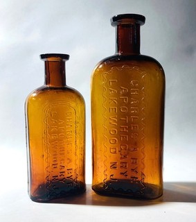 CHARLES A. BYE APPOTHECARY LAKEWOOD N.J. 2 Amber BIM Medicine Bottles