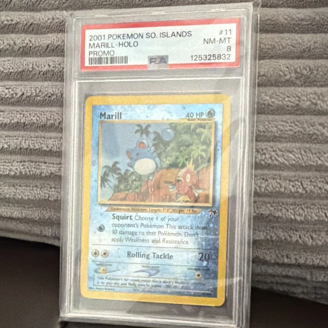 Pokemon TCG 2001 Southern Islands Marill 11/18 double swirl PSA 8