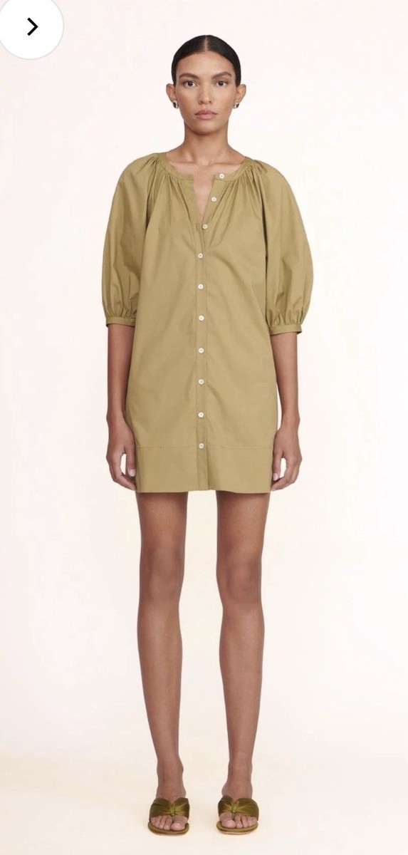 STAUD Vincent button down cottage-core coastal cotton mini dress khaki Small View 2