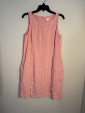 J. Jill 100% Linen Shift Dress Coral Shrimp Pink preppy beach minimalist spring