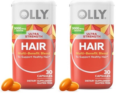 OLLY Ultra Strength Hair Softgels,Supports Hair Health,Biotin,Keratin,Vitamin D,