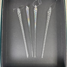 4 Vintage Clear Twisted Icicle Christmas Ornaments 7" Thin Blown Glass Spiral