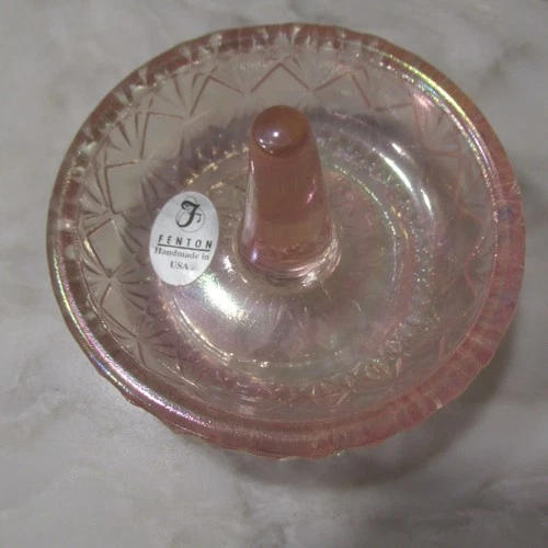 FENTON VINTAGE PINK GLASS RING HOLDER TRINKET DISH with DIAMOND DESIGN with TAG!