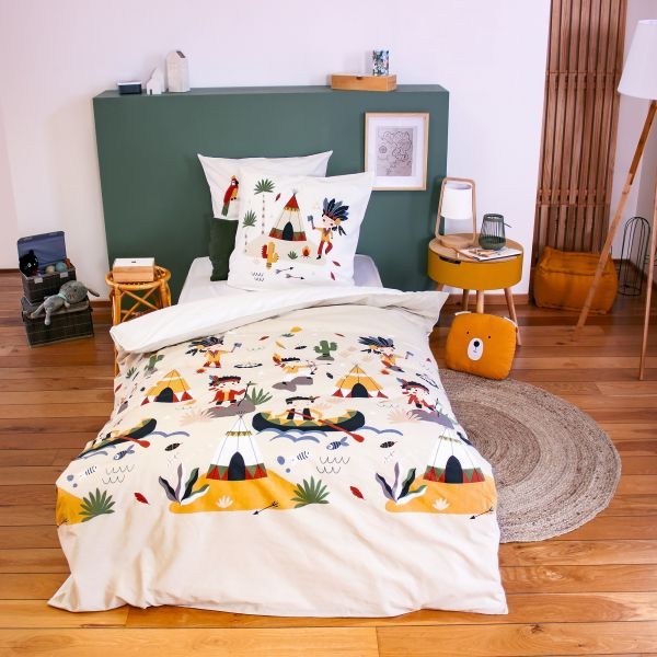 Parure de lit enfant 140x200 cm coton pirate housse couette taie oreiller