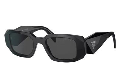 Prada PR 17WSF 1AB5S0 Black Plastic Rectangle Sunglasses Grey Lens