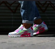 Nike Air Max 90 LX CQ2559 100 White Pink Daisy Leopard Womens Athletic SZ 6