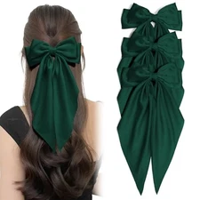 3PCS Pine Forest Large Hair Bows for Women Oversized Long Tail Bow Dark Green