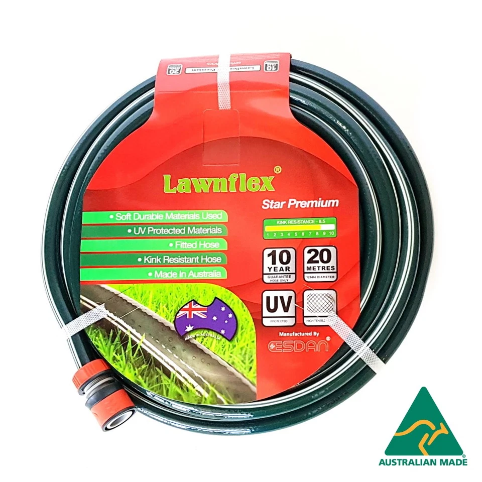Fitted Esdan Lawnflex Premium Garden Hose 12mm (20-30m) Braided UV Anti Kink DD
