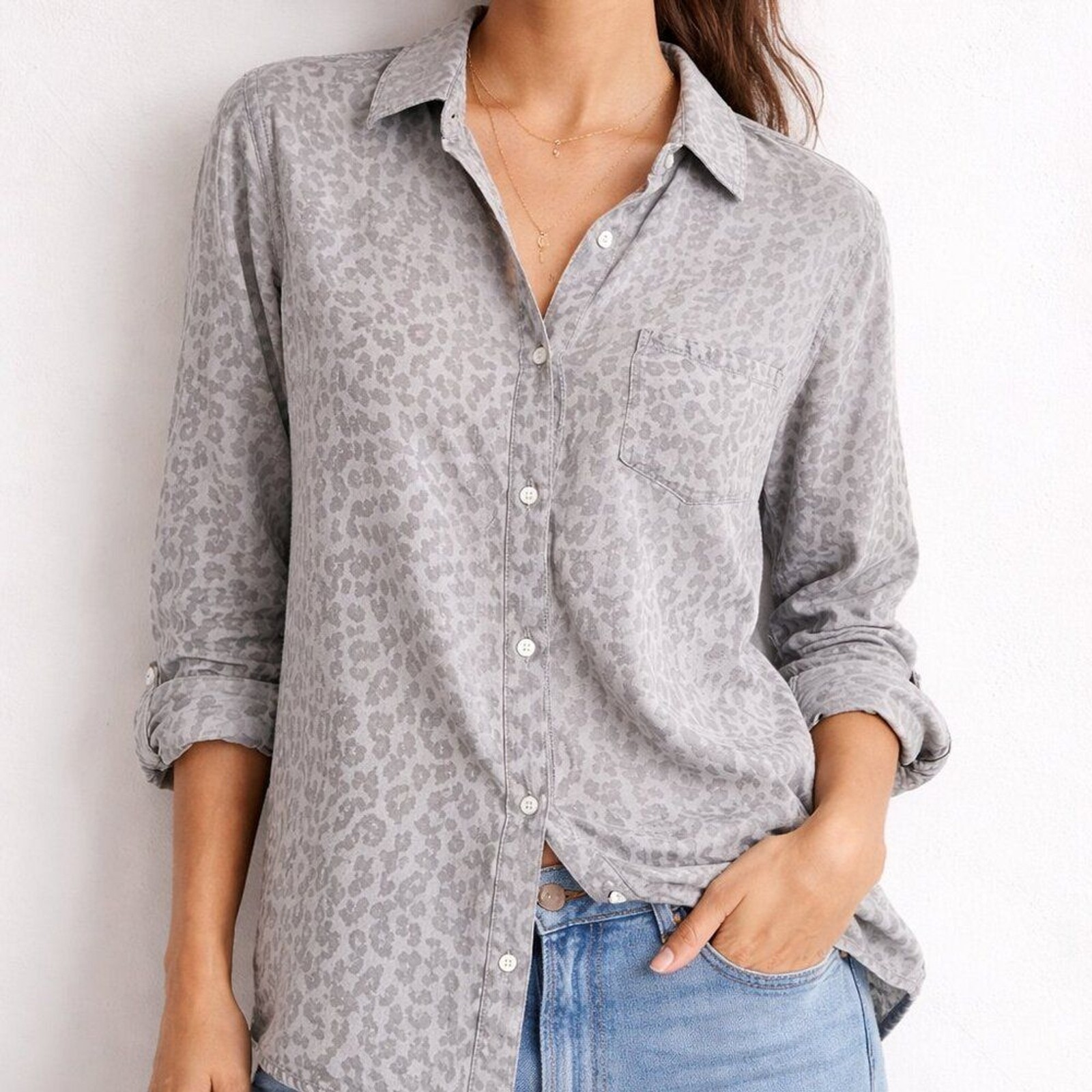 Soft Surroundings Leopard Print Button Down Shirt… - image 1