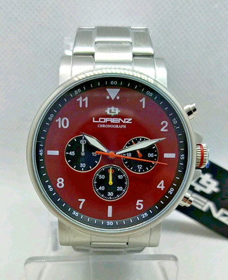 Lorenz Herren Chronograph Armband Edelstahl Korpus 45mm, Zifferblatt Dunkelrot