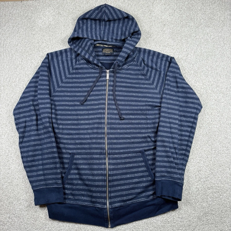 Pendleton Hoodie Mens Large Blue Stripe Zip Up Sweater - Image 2 of 4
