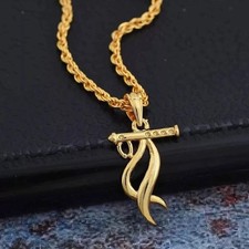 Gold Plated Brass Lord Krishna flute, Hindu God Locket necklace chain pendant