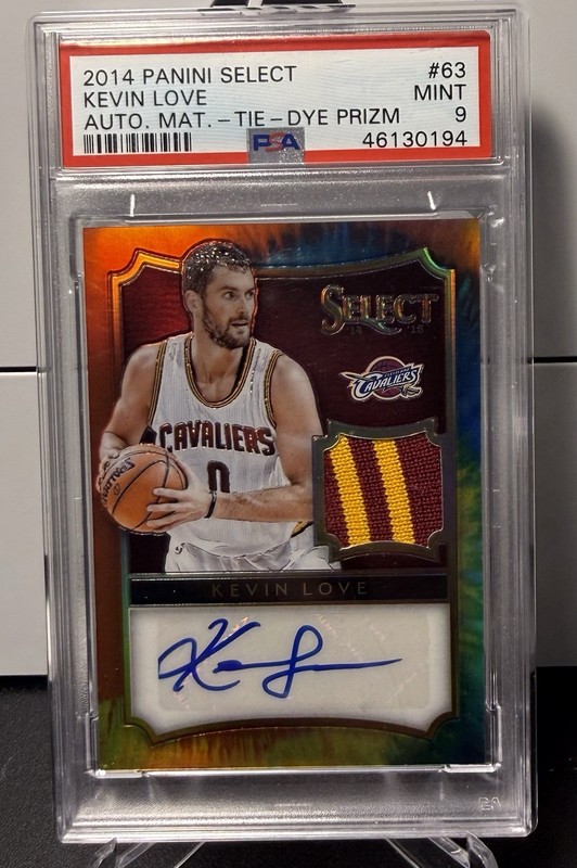 Kevin Love Patch Auto Tie Dye /25 2014-15 Panini Select Game Worn Psa 9 Mint #63