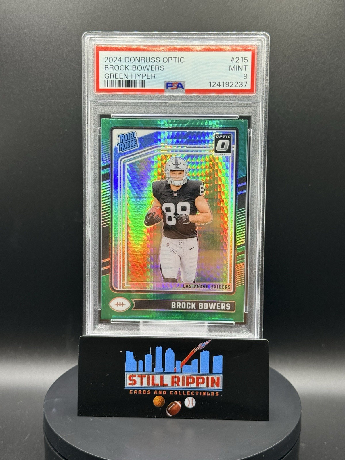2024 Panini Donruss Optic Brock Bowers Green Hyper Rated Rookie Prizm #215 PSA 9