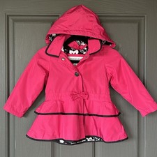 LONDON FOG SIZE 2T GIRLS JACKET COAT FLEECE LINED PINK HOODED PEPLUM SNAPS BOW