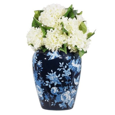 Member's Mark Decorative Ceramic Blue Vase with Removable Hydrangeas