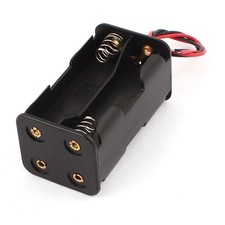 Black Plastic Wired Double Layers 4 x 1.5V AA Battery Case Holder