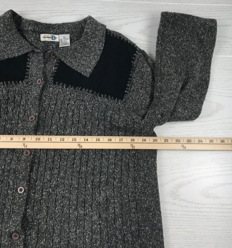 Suéter De Colección Paul Harris Diseño Para Mujer L Gris Negro Cuero Borde Abotonado Foto 4 de 4