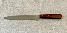 Ronbinson Hollow Ground Stainless Steel Knife 9" Blade Wood Handle Brass Rivets