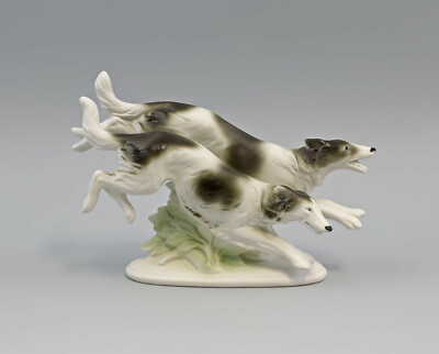 9942228-d Porcelain Figurine Greyhounds Black/White Wagner&Apel 7 7/8x4 11/