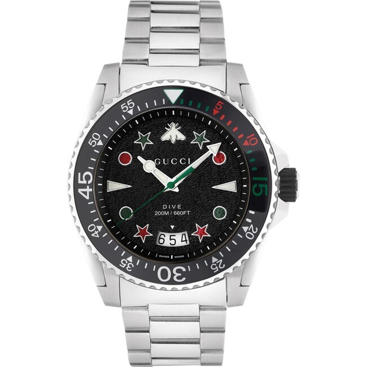 New Gucci Dive XL Sport Black Dial Steel Bracelet Men's Watch