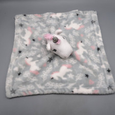 HB Hudson Baby Unicorn Lovey Gray Pink White Plush Security Blanket 14" Toy