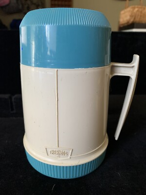 Vintage Wide-Mouth THERMOS Model # 6202 BLUE & WHITE One Pint King-Seely 